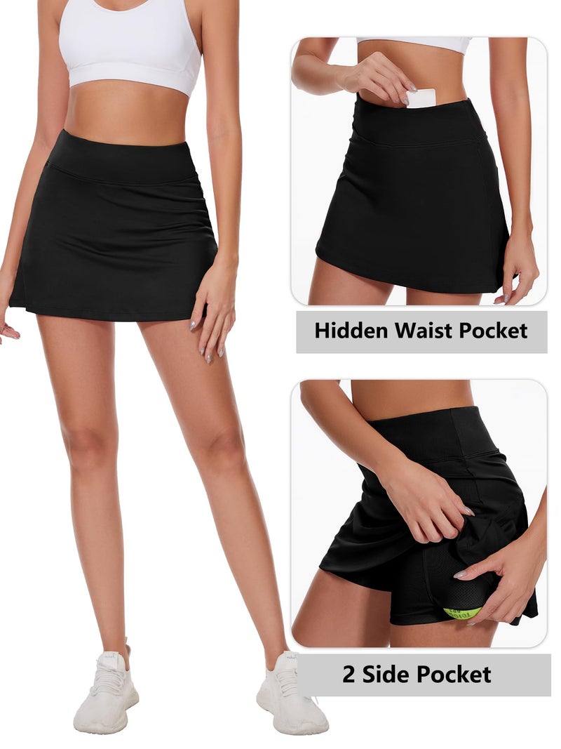 Ibeauti Pleated Tennis Skirt Golf Skort for Women with Pockets Shorts Athletic Workout Running Skirt Ruffle on Back (Black, Small) - Image 4